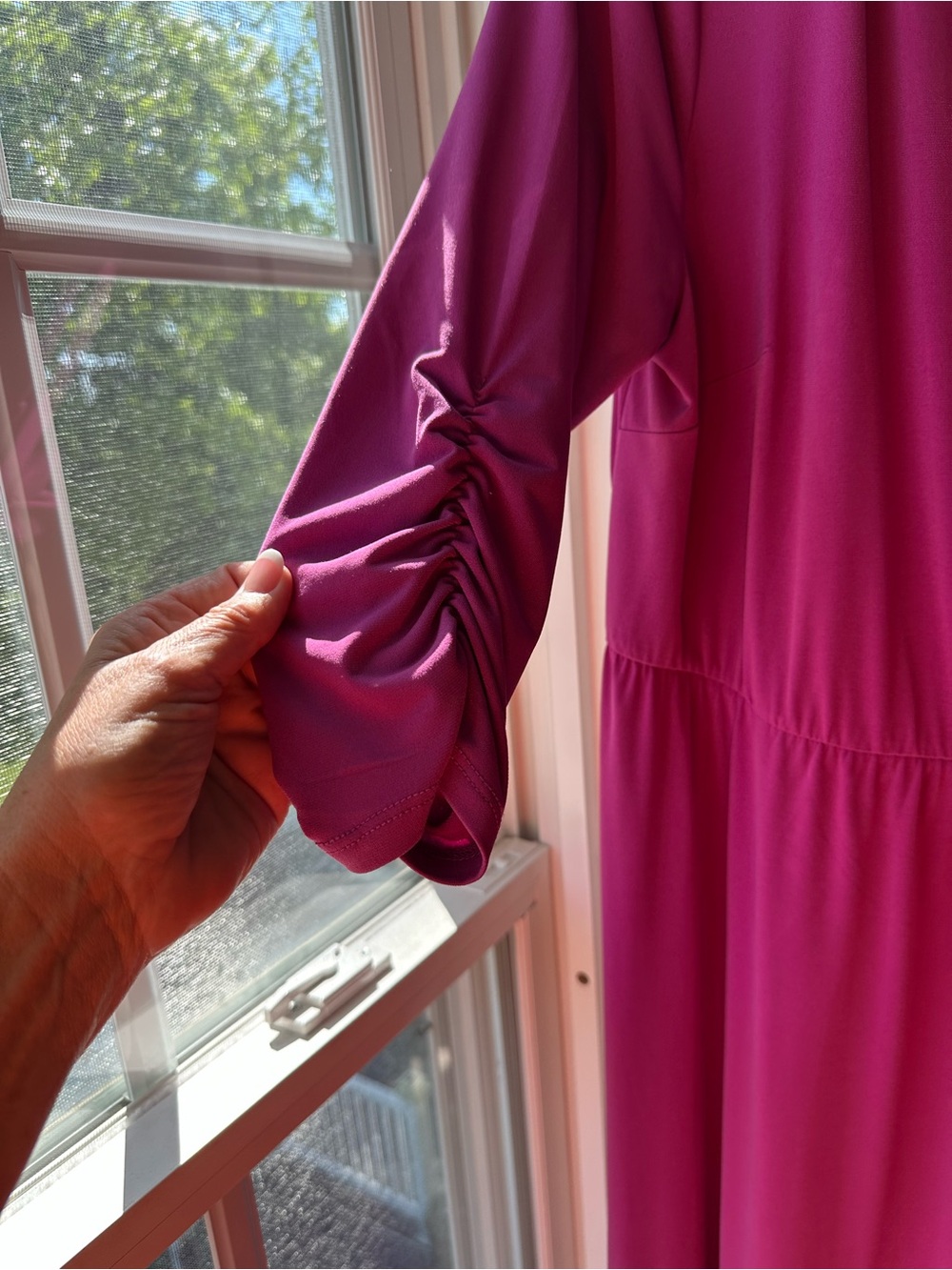 Lane Bryant Magenta Faux-Wrap High-Low Midi Dress - Picture 3 of 15